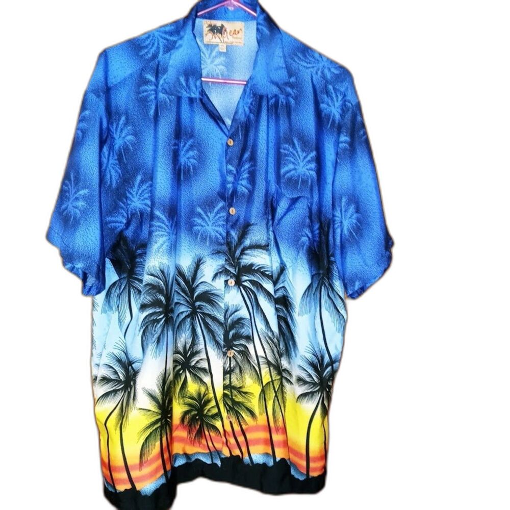 InGear Blue Hawaiian Shirt XXL Short Sleeve Polyester Small Flaws